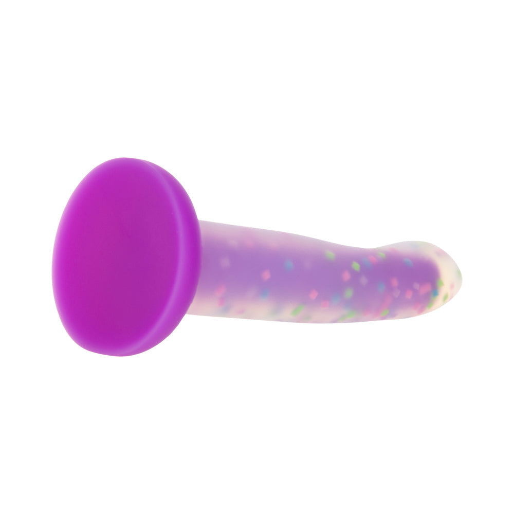 ADDICTION RAVE 8 IN. BENDABLE GLOW-IN-THE-DARK SILICONE DILDO PURPLE CONFETTI