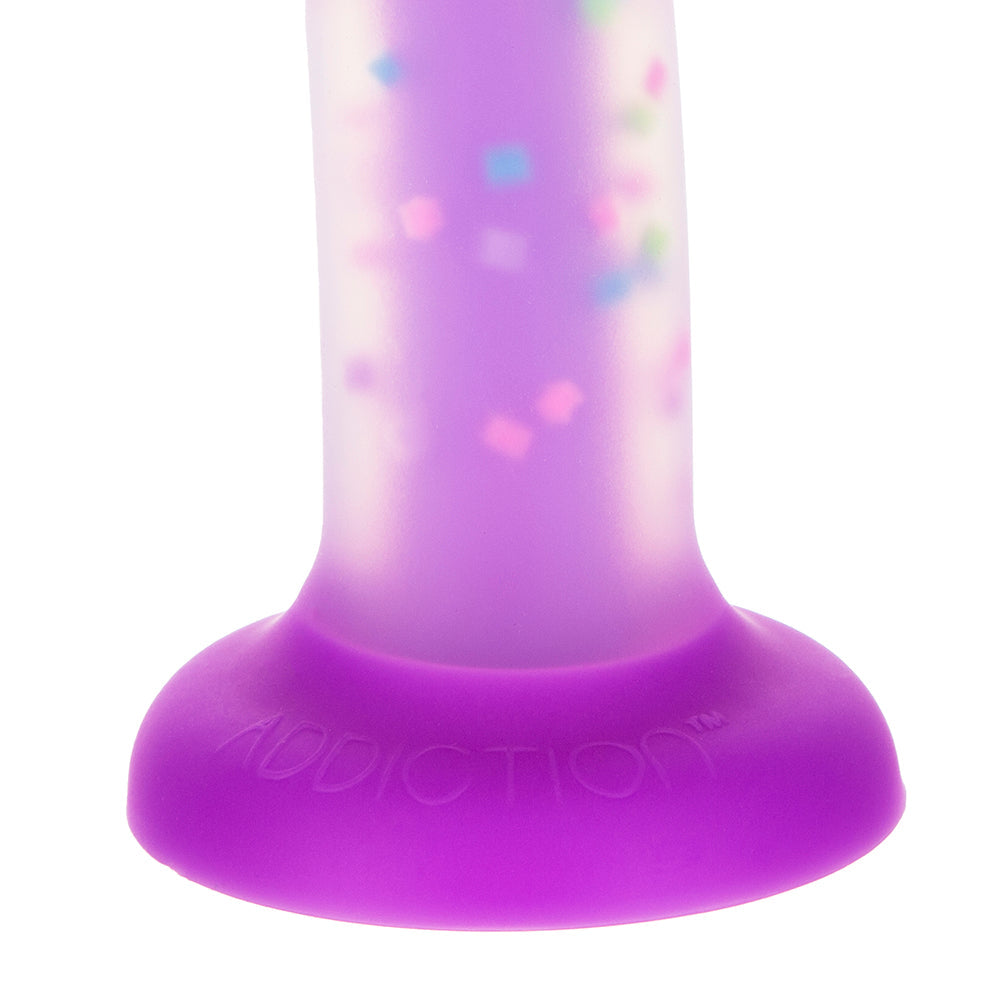 ADDICTION RAVE 8 IN. BENDABLE GLOW-IN-THE-DARK SILICONE DILDO PURPLE CONFETTI