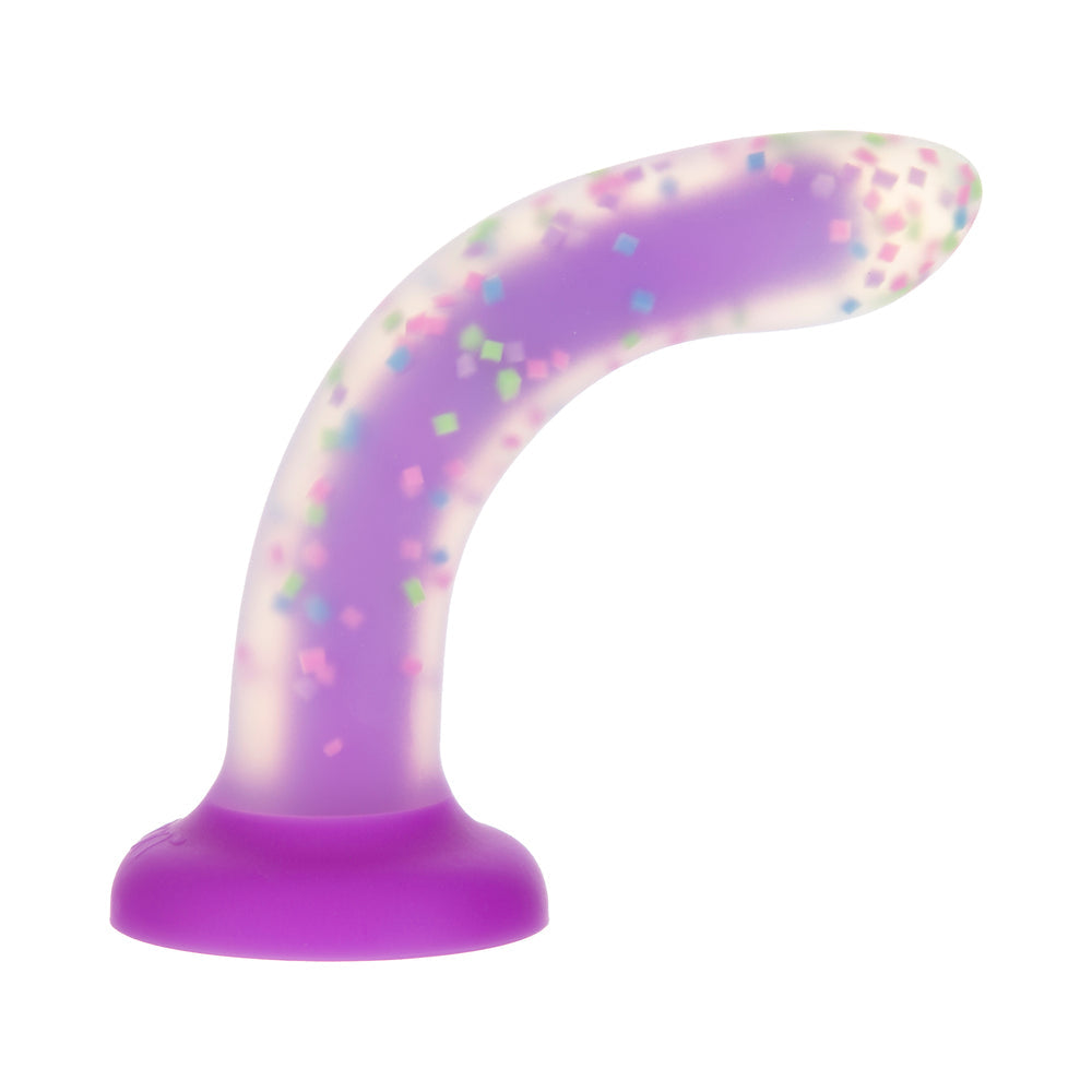 ADDICTION RAVE 8 IN. BENDABLE GLOW-IN-THE-DARK SILICONE DILDO PURPLE CONFETTI