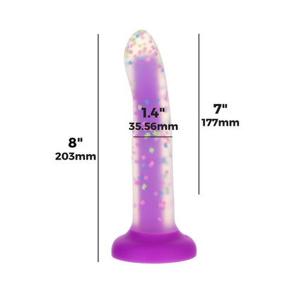 ADDICTION RAVE 8 IN. BENDABLE GLOW-IN-THE-DARK SILICONE DILDO PURPLE CONFETTI