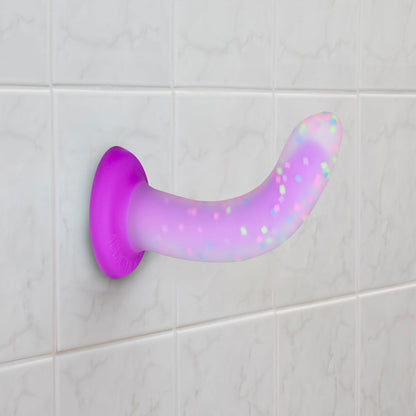 ADDICTION RAVE 8 IN. BENDABLE GLOW-IN-THE-DARK SILICONE DILDO PURPLE CONFETTI