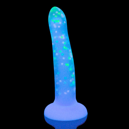ADDICTION RAVE 8 IN. BENDABLE GLOW-IN-THE-DARK SILICONE DILDO PURPLE CONFETTI