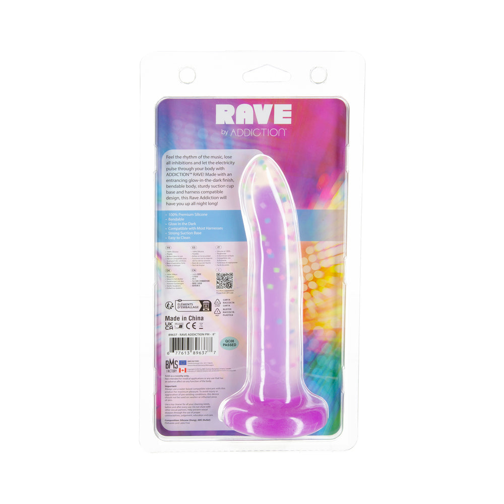 ADDICTION RAVE 8 IN. BENDABLE GLOW-IN-THE-DARK SILICONE DILDO PURPLE CONFETTI