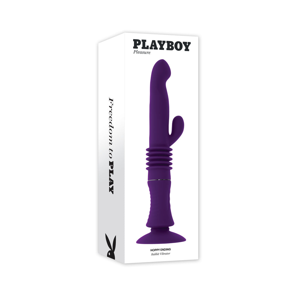 PLAYBOY HOPPY ENDING RECHARGEABLE SILICONE THRUSTING RABBIT VIBRATOR ACAI
