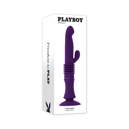PLAYBOY HOPPY ENDING RECHARGEABLE SILICONE THRUSTING RABBIT VIBRATOR ACAI