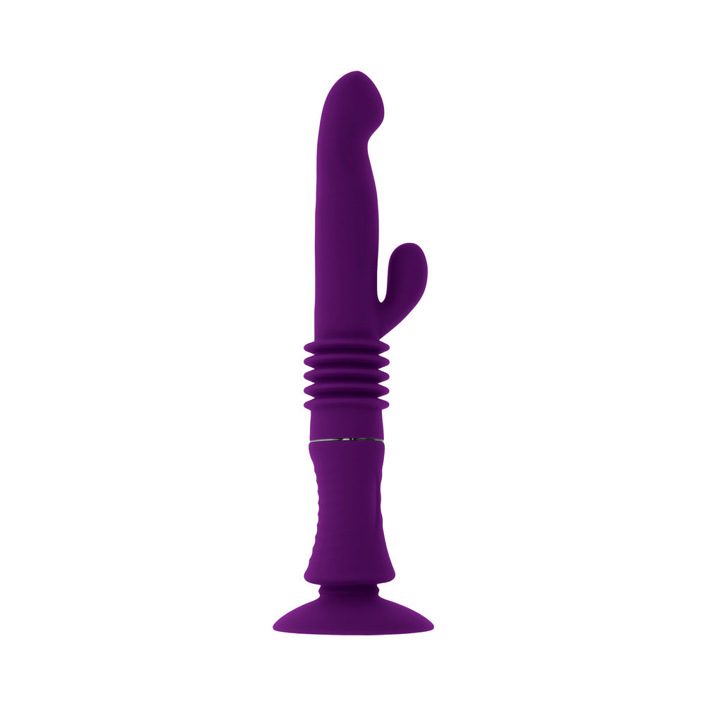 PLAYBOY HOPPY ENDING RECHARGEABLE SILICONE THRUSTING RABBIT VIBRATOR ACAI