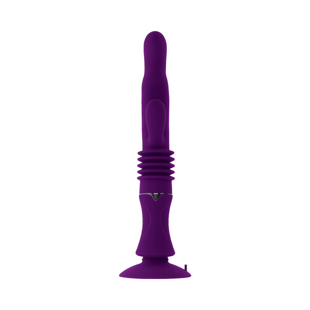 PLAYBOY HOPPY ENDING RECHARGEABLE SILICONE THRUSTING RABBIT VIBRATOR ACAI