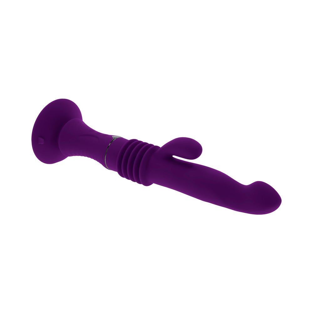 PLAYBOY HOPPY ENDING RECHARGEABLE SILICONE THRUSTING RABBIT VIBRATOR ACAI