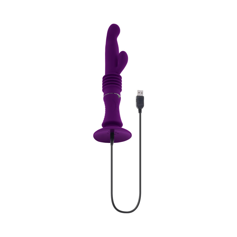 PLAYBOY HOPPY ENDING RECHARGEABLE SILICONE THRUSTING RABBIT VIBRATOR ACAI