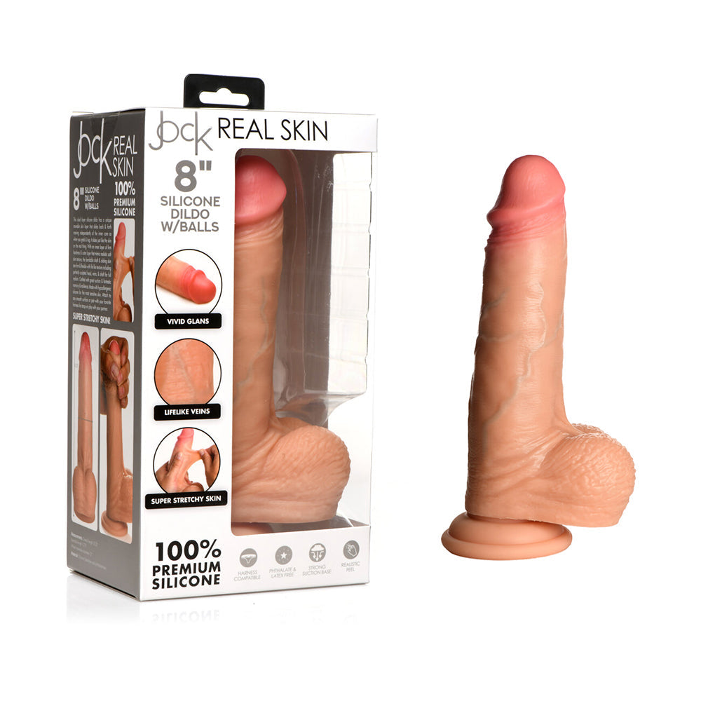 CURVE NOVELTIES - JOCK REAL SKIN SILICONE DILDO WITH BALLS 8 IN. LIGHT