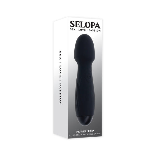 SELOPA - VARITA VIBRADORA RECARGABLE DE SILICONA NEGRA POWER TRIP