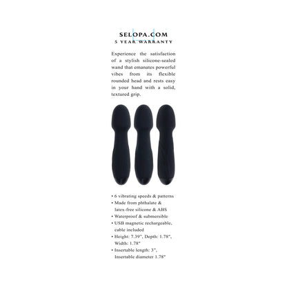 SELOPA - POWER TRIP RECHARGEABLE VIBRATING WAND SILICONE BLACK