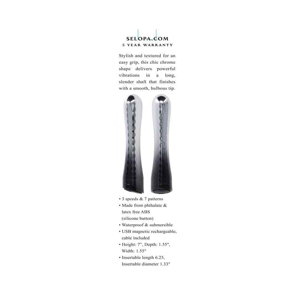 SELOPA - VIBRADOR RECARGABLE SILVERADO PLÁSTICO ABS Y SILICONA PLATA/NEGRO