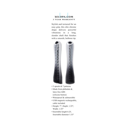 SELOPA - VIBRADOR RECARGABLE SILVERADO PLÁSTICO ABS Y SILICONA PLATA/NEGRO