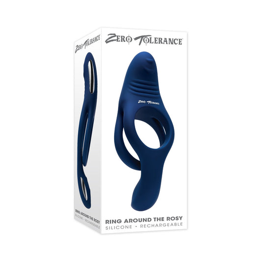 ZERO TOLERANCE RING AROUND THE ROSY RECHARGEABLE VIBRATING DUAL C-RING SILICONE BLUE