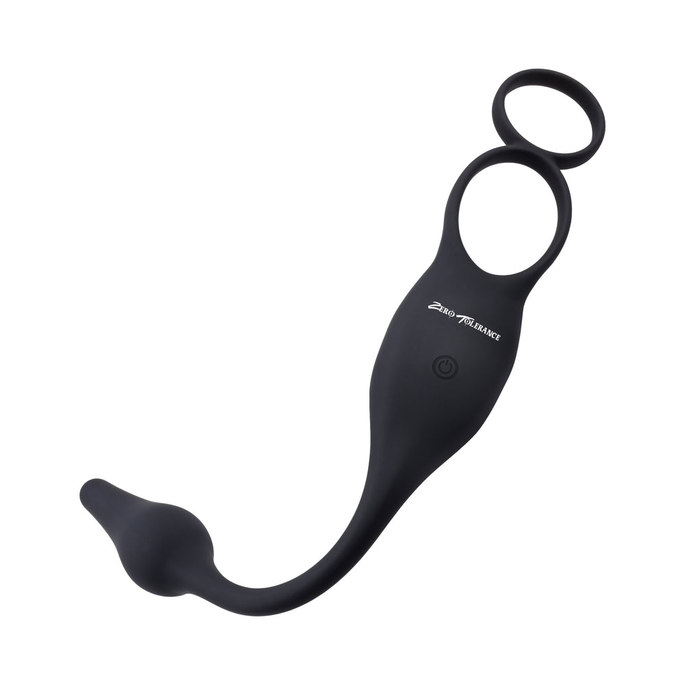 ZERO TOLERANCE PLUG & TUG RECHARGEABLE VIBRATING C-RING COMBO SILICONE BLACK