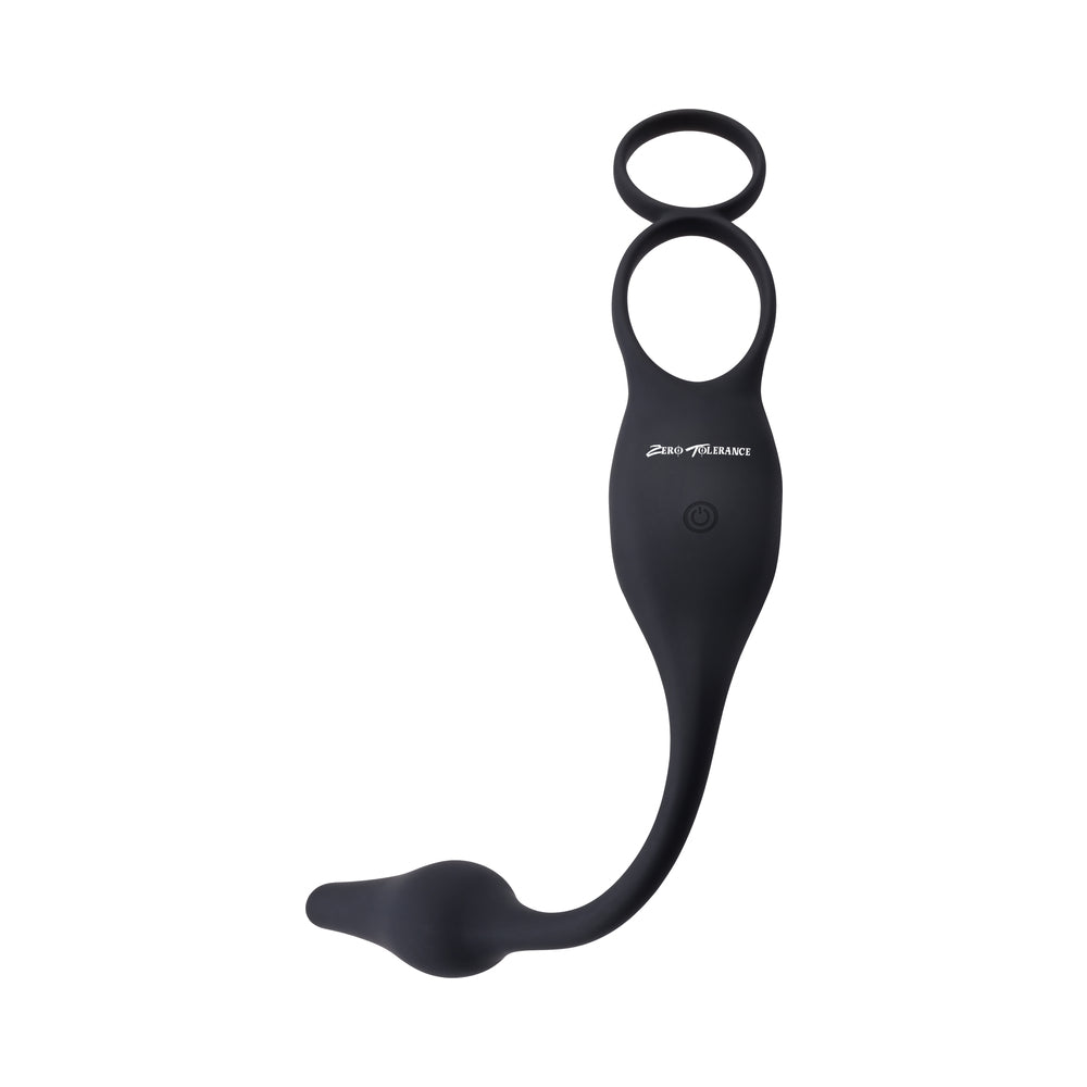ZERO TOLERANCE PLUG & TUG RECHARGEABLE VIBRATING C-RING COMBO SILICONE BLACK