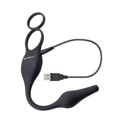 ZERO TOLERANCE PLUG & TUG RECHARGEABLE VIBRATING C-RING COMBO SILICONE BLACK