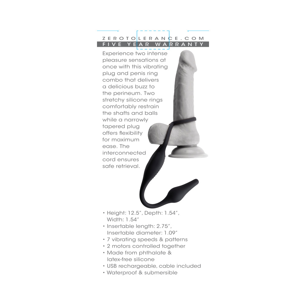 ZERO TOLERANCE PLUG & TUG RECHARGEABLE VIBRATING C-RING COMBO SILICONE BLACK