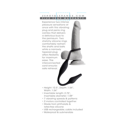 ZERO TOLERANCE PLUG & TUG RECHARGEABLE VIBRATING C-RING COMBO SILICONE BLACK