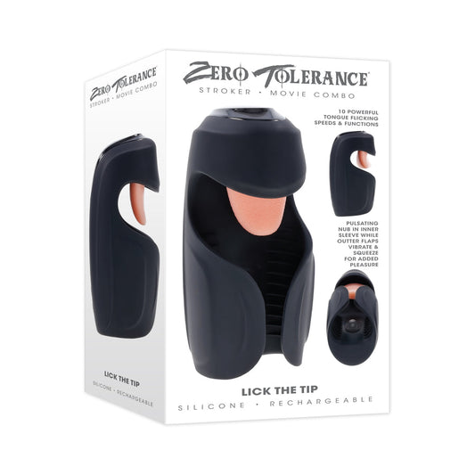 ZERO TOLERANCE - LICK THE TIP RECHARGEABLE VIBRATING THUMPING STROKER SILICONE BLACK