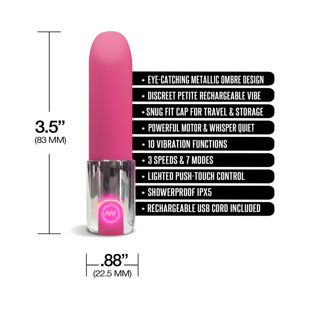 NIXIE SMOOCH RECHARGEABLE LIPSTICK BULLET VIBRATOR PINK OMBRE