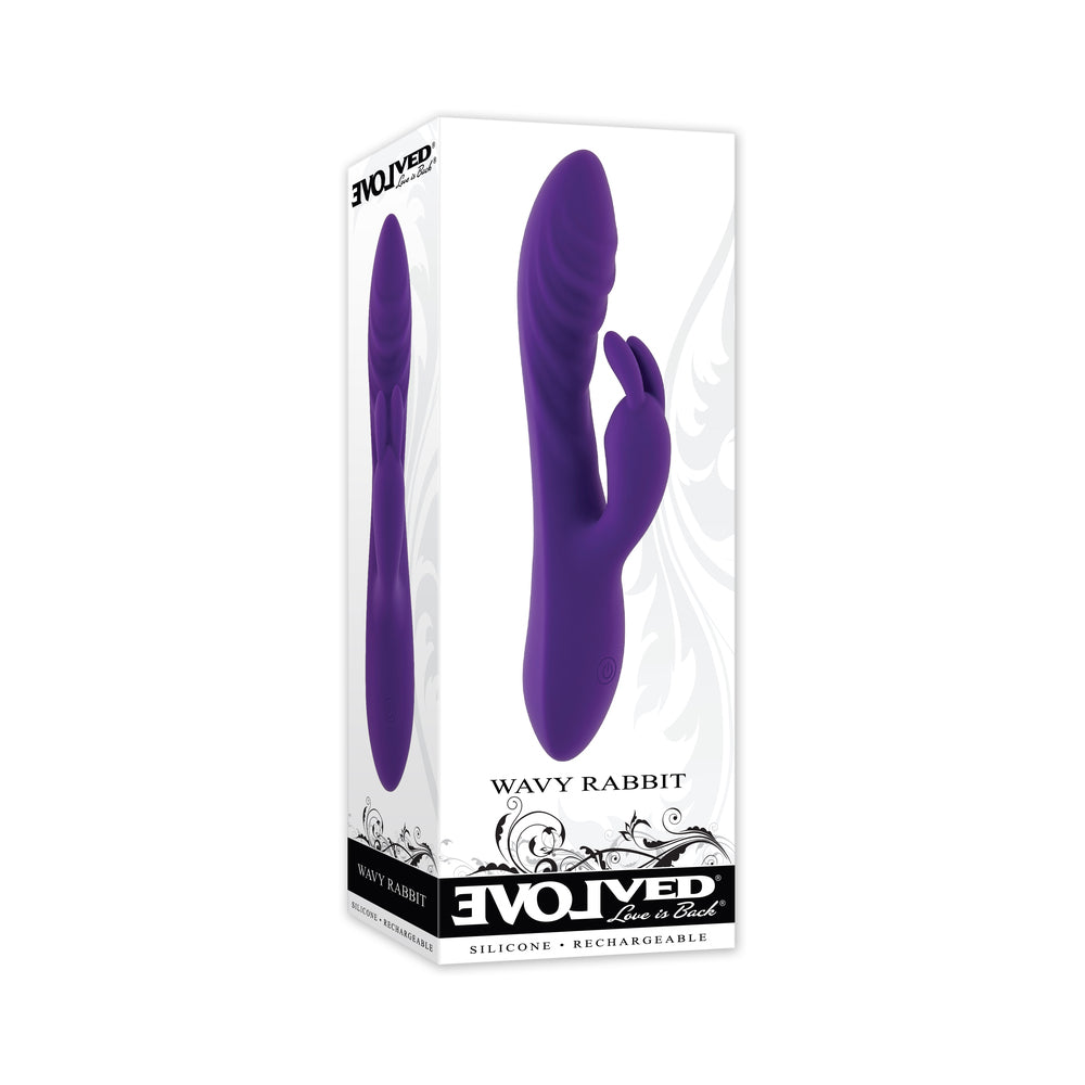 EVOLVED WAVY RABBIT RECHARGEABLE DUAL STIMULATOR SILICONE PURPLE