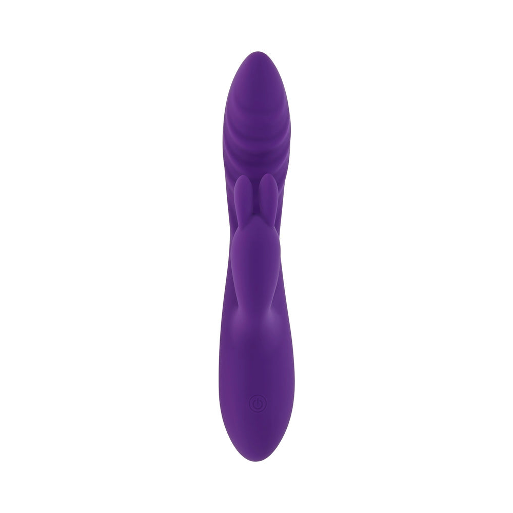 EVOLVED WAVY RABBIT RECHARGEABLE DUAL STIMULATOR SILICONE PURPLE