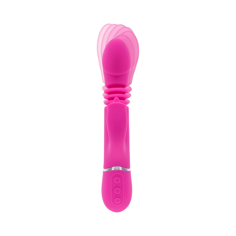 EVOLVED PINK DRAGON RECHARGEABLE THRUSTING DUAL STIMULATOR SILICONE PINK