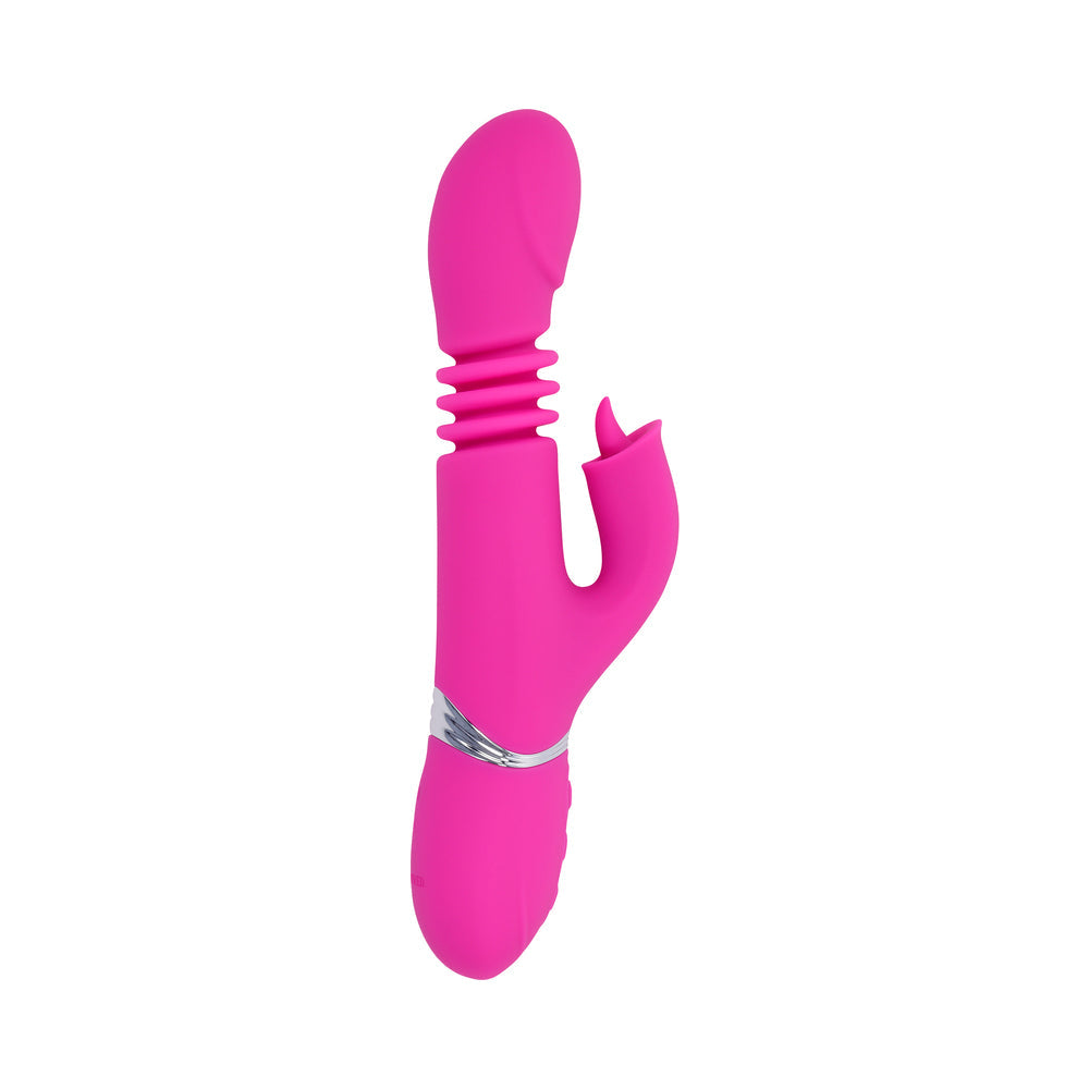 EVOLVED PINK DRAGON RECHARGEABLE THRUSTING DUAL STIMULATOR SILICONE PINK