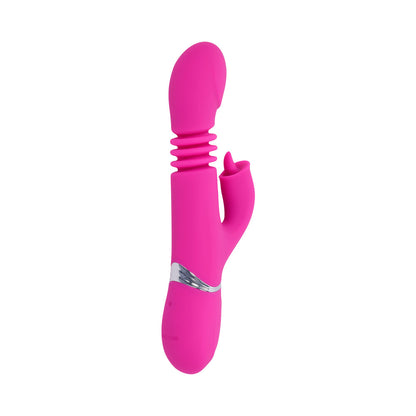 EVOLVED PINK DRAGON RECHARGEABLE THRUSTING DUAL STIMULATOR SILICONE PINK