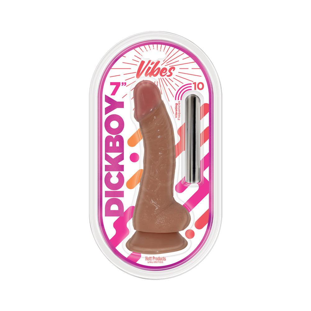 DICKBOY VIBES 7 IN. DILDO WITH RECHARGEABLE BULLET CARAMEL