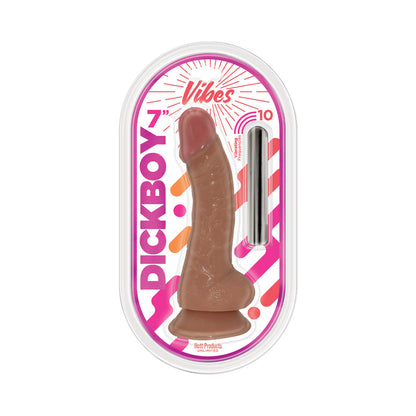 DICKBOY VIBES 7 IN. DILDO WITH RECHARGEABLE BULLET CARAMEL