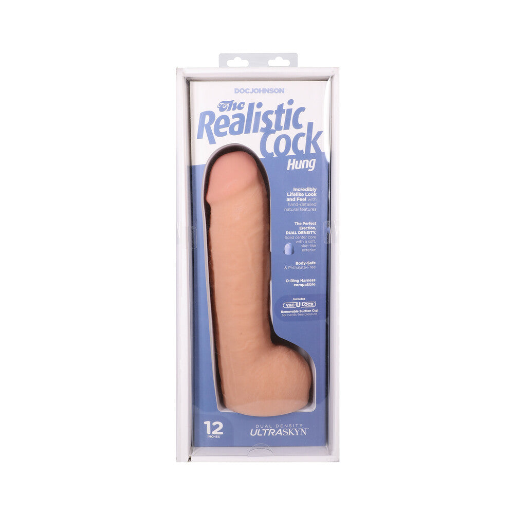 THE REALISTIC COCK HUNG 12 IN. ULTRASKYN VAC-U-LOCK DILDO VANILLA