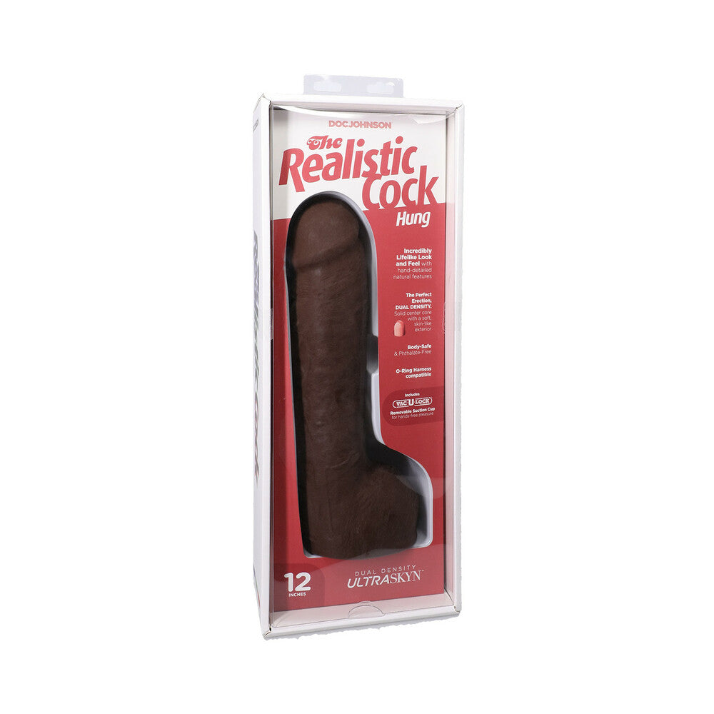 THE REALISTIC COCK HUNG 12 IN. ULTRASKYN VAC-U-LOCK DILDO CHOCOLATE
