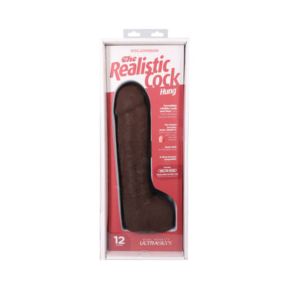 THE REALISTIC COCK HUNG 12 IN. ULTRASKYN VAC-U-LOCK DILDO CHOCOLATE