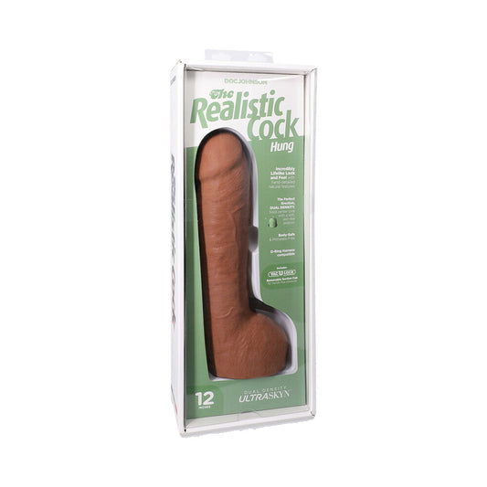THE REALISTIC COCK HUNG 12 IN. ULTRASKYN VAC-U-LOCK DILDO CARAMEL