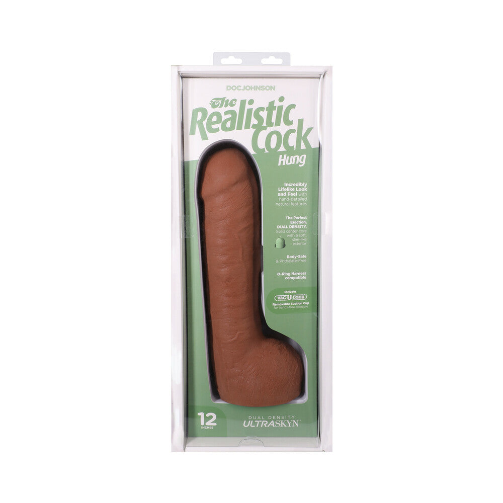 THE REALISTIC COCK HUNG 12 IN. ULTRASKYN VAC-U-LOCK DILDO CARAMEL