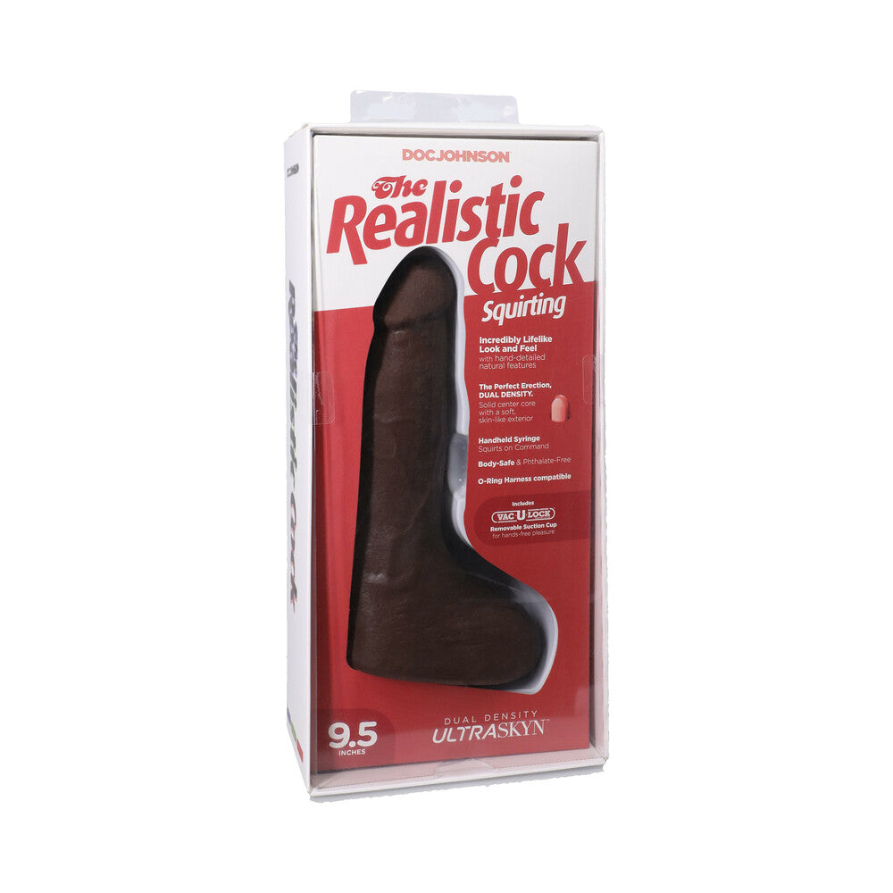 THE REALISTIC COCK SQUIRTING 9.5 IN. ULTRASKYN VAC-U-LOCK DILDO CHOCOLATE
