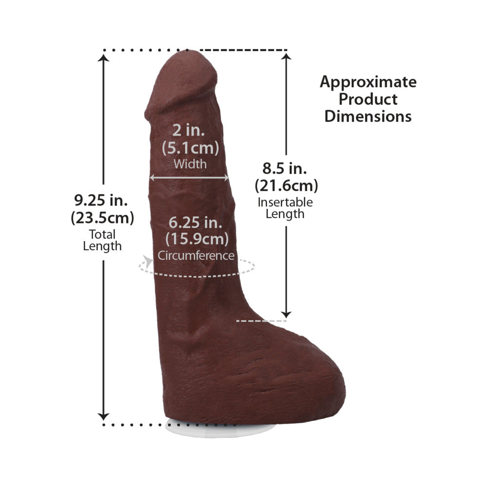 THE REALISTIC COCK SQUIRTING 9.5 IN. ULTRASKYN VAC-U-LOCK DILDO CHOCOLATE