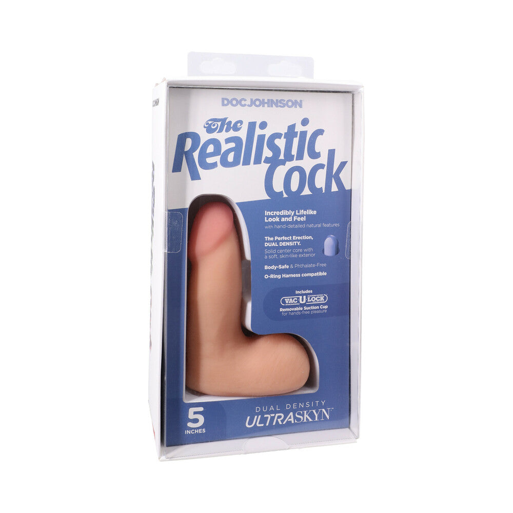 THE REALISTIC COCK 5 IN. ULTRASKYN VAC-U-LOCK DILDO WITH BALLS VANILLA