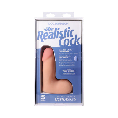 DOC JOHNSON - THE REALISTIC COCK 5 IN. ULTRASKYN VAC-U-LOCK DILDO WITH BALLS VANILLA