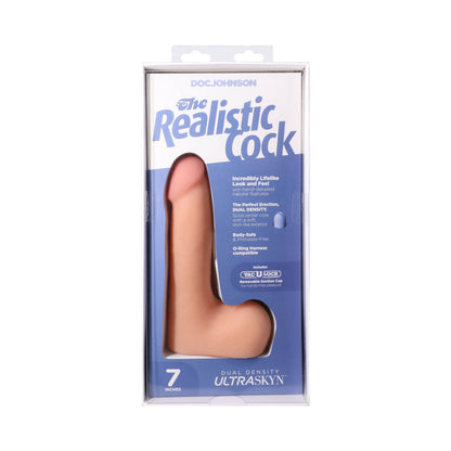 DOC JOHNSON - THE REALISTIC COCK 7 IN. ULTRASKYN VAC-U-LOCK DILDO WITH BALLS VANILLA
