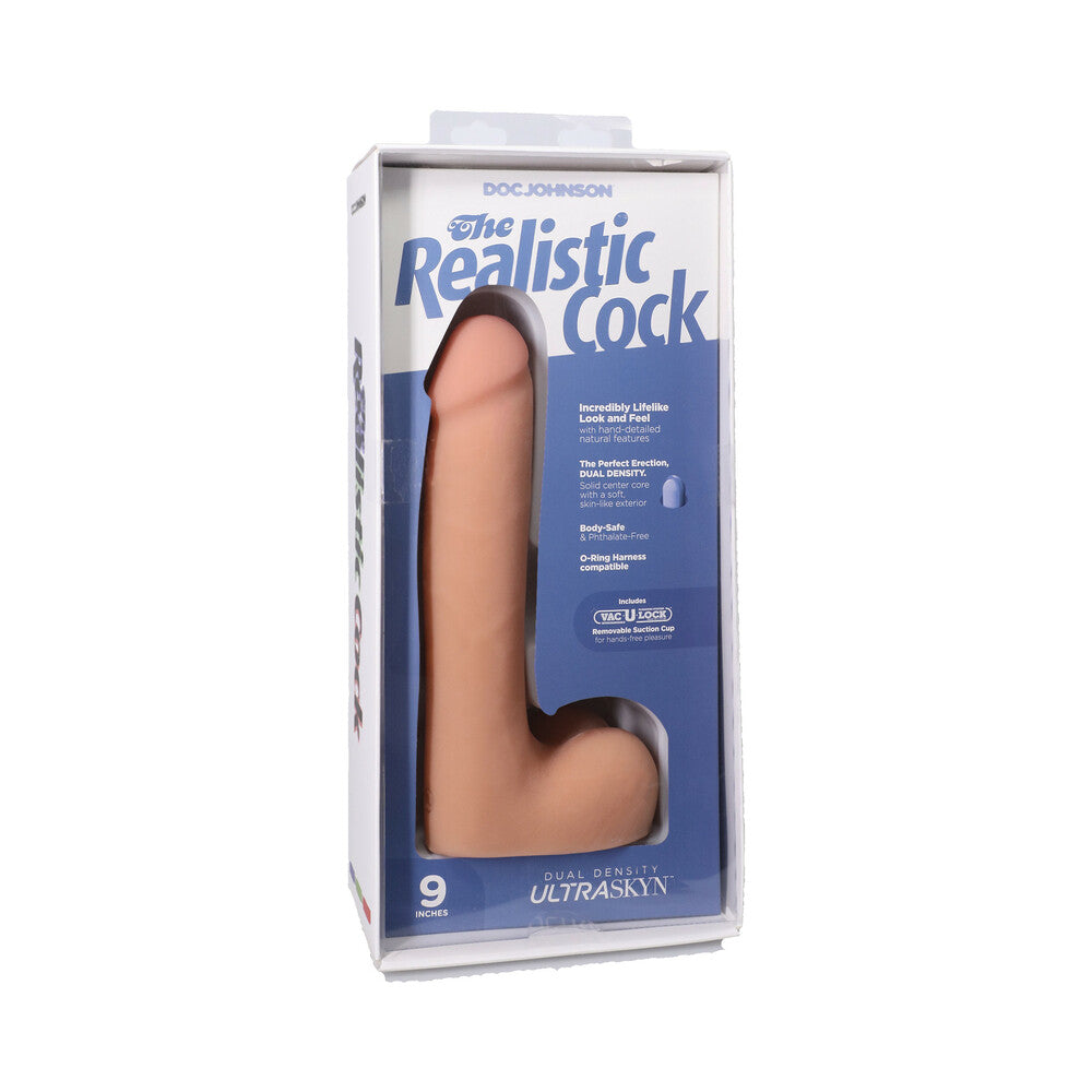THE REALISTIC COCK 9 IN. ULTRASKYN VAC-U-LOCK DILDO WITH BALLS VANILLA