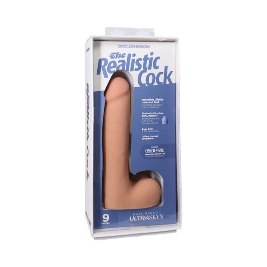 THE REALISTIC COCK 9 IN. ULTRASKYN VAC-U-LOCK DILDO WITH BALLS VANILLA
