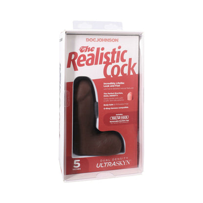 DOC JOHNSON - THE REALISTIC COCK 5 IN. ULTRASKYN VAC-U-LOCK DILDO WITH BALLS CHOCOLATE
