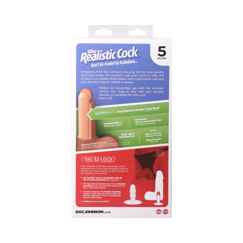 DOC JOHNSON - THE REALISTIC COCK 5 IN. ULTRASKYN VAC-U-LOCK DILDO WITH BALLS CHOCOLATE