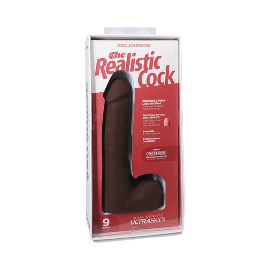 DOC JOHNSON - THE REALISTIC COCK 9 IN. ULTRASKYN VAC-U-LOCK DILDO WITH BALLS CHOCOLATE