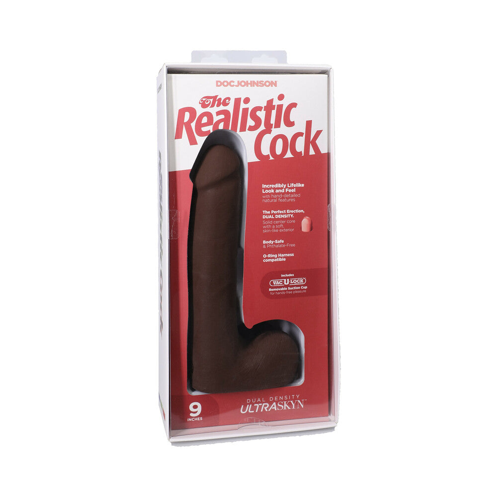 THE REALISTIC COCK 9 IN. ULTRASKYN VAC-U-LOCK DILDO WITH BALLS CHOCOLATE