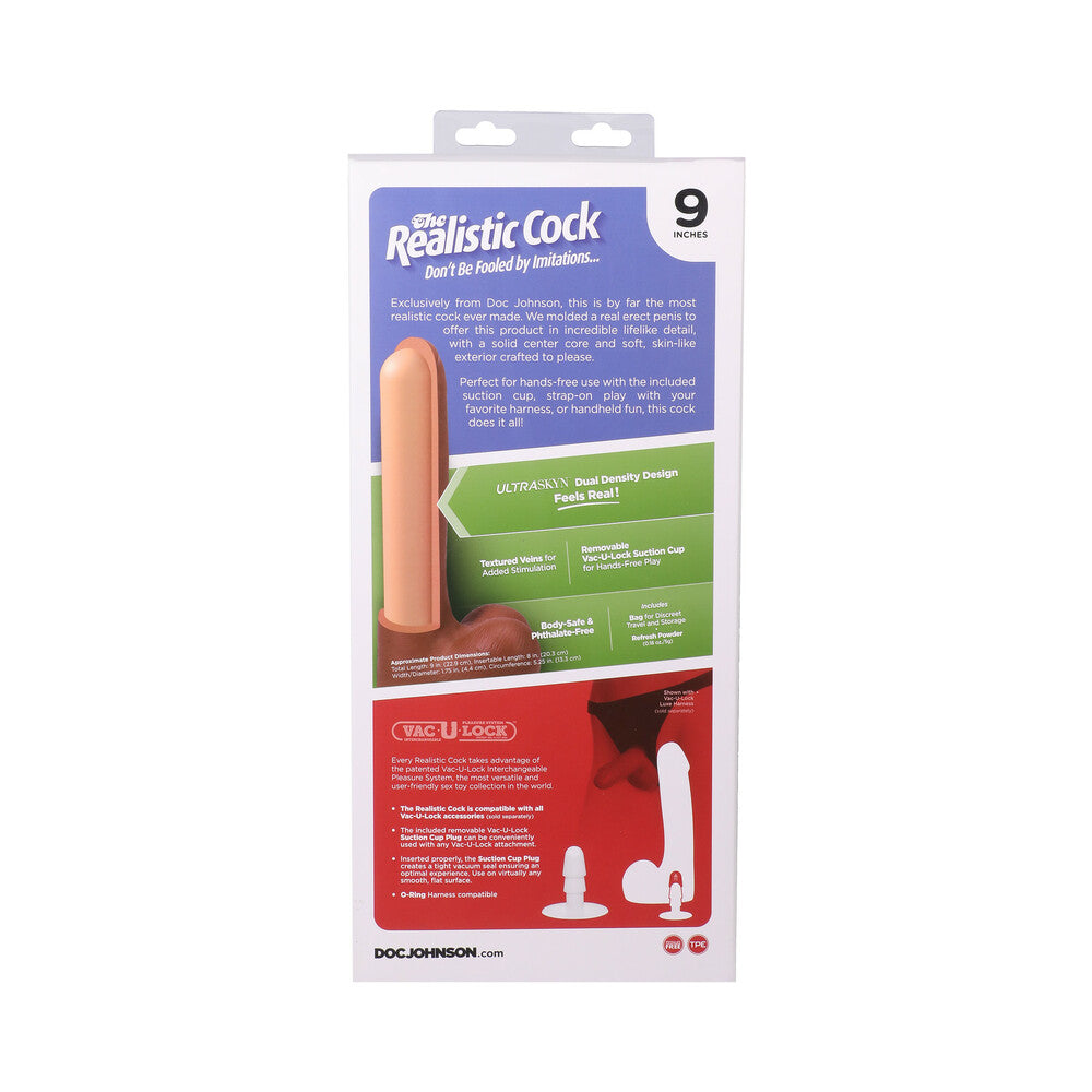 THE REALISTIC COCK 9 IN. ULTRASKYN VAC-U-LOCK DILDO WITH BALLS CHOCOLATE